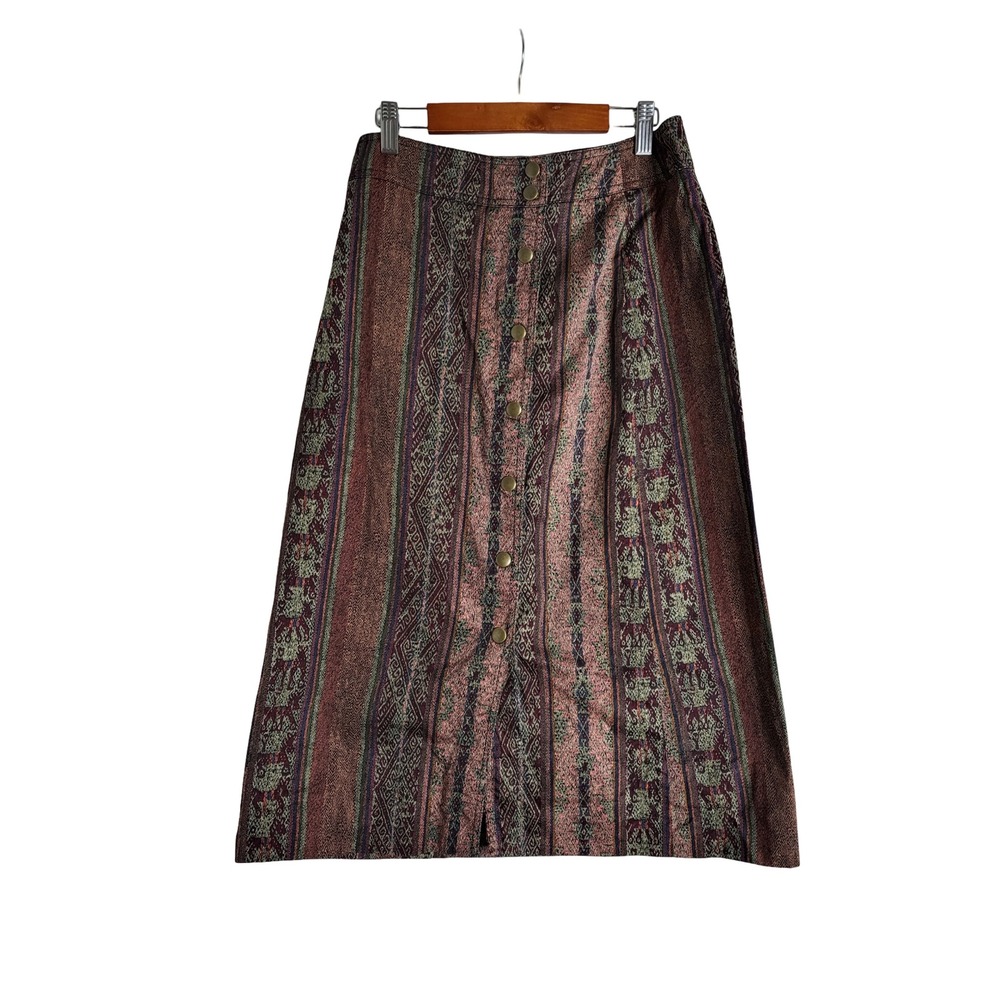 Peruvian Connection Pima Cotton Tapestry Button Front Midi Skirt 6 Whimsigothic